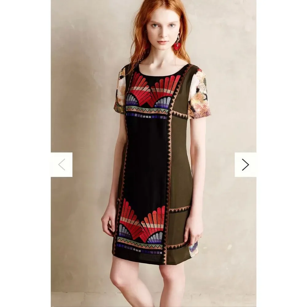 Ranna Gill Anthropologie Fanned Vignette Shift dress size 4